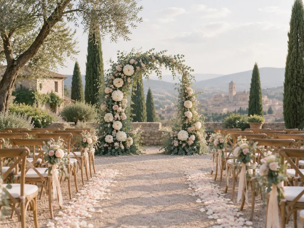 Arco de flores para la ceremonia en el jardín